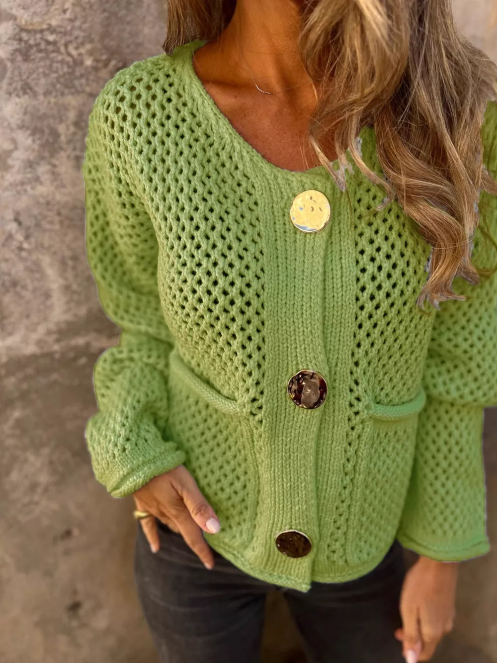 Crochet Button Up Long Sleeve Cardigan, image 27