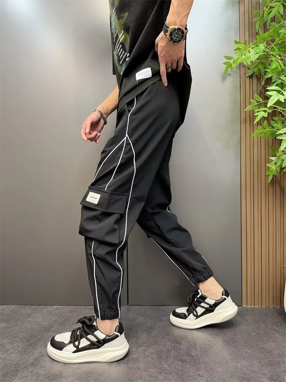 Men's Plus Size Stripe Cargo Joggers, image 4
