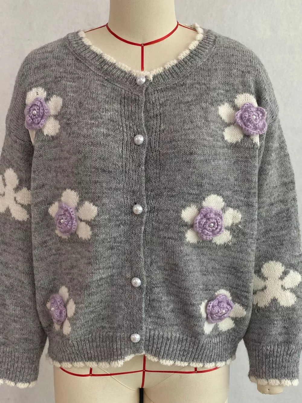 Floral Applique Button-Down Knit Cardigan, image 20