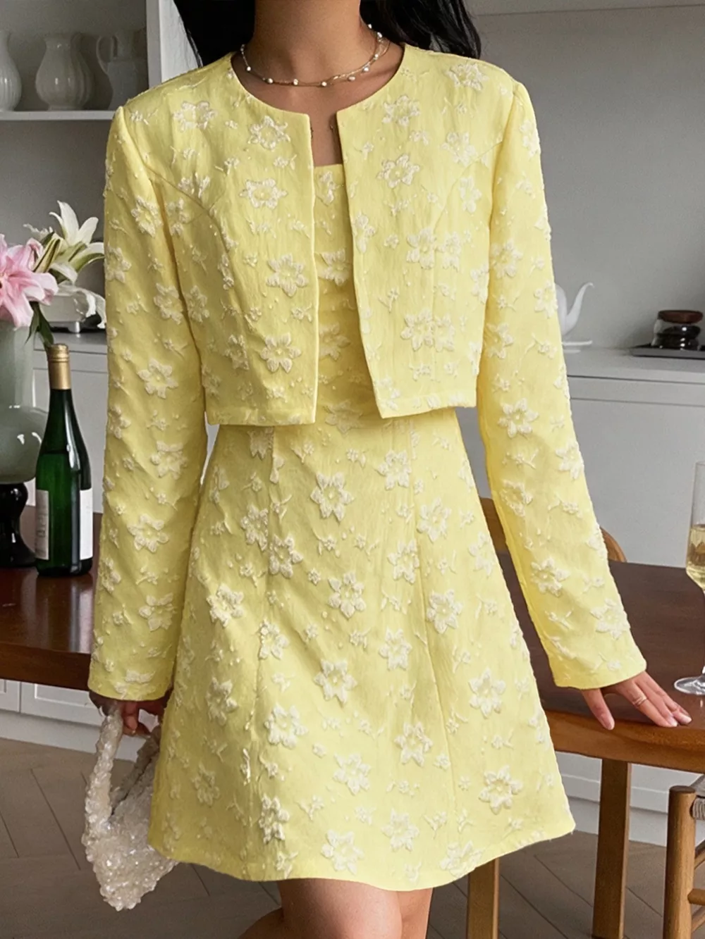 Textured Cropped Dress and Cardigan Two-Piece Set, image 3