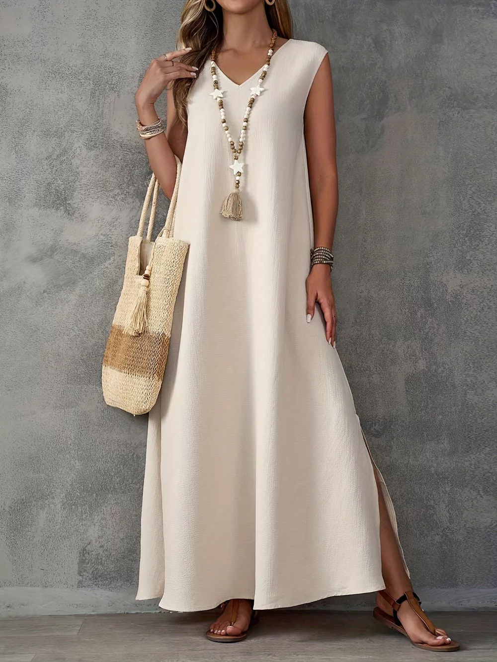 Sleeveless V-Neck Side-Slit Maxi Dress, image 2