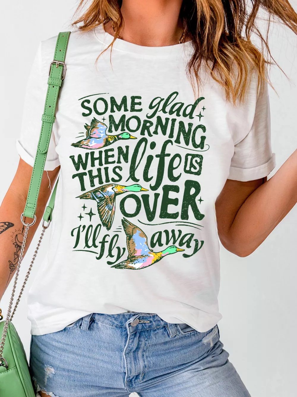 Full Size Slogan Western Flying Mallard Print Relaxed T Shirt Plus Size, image 2