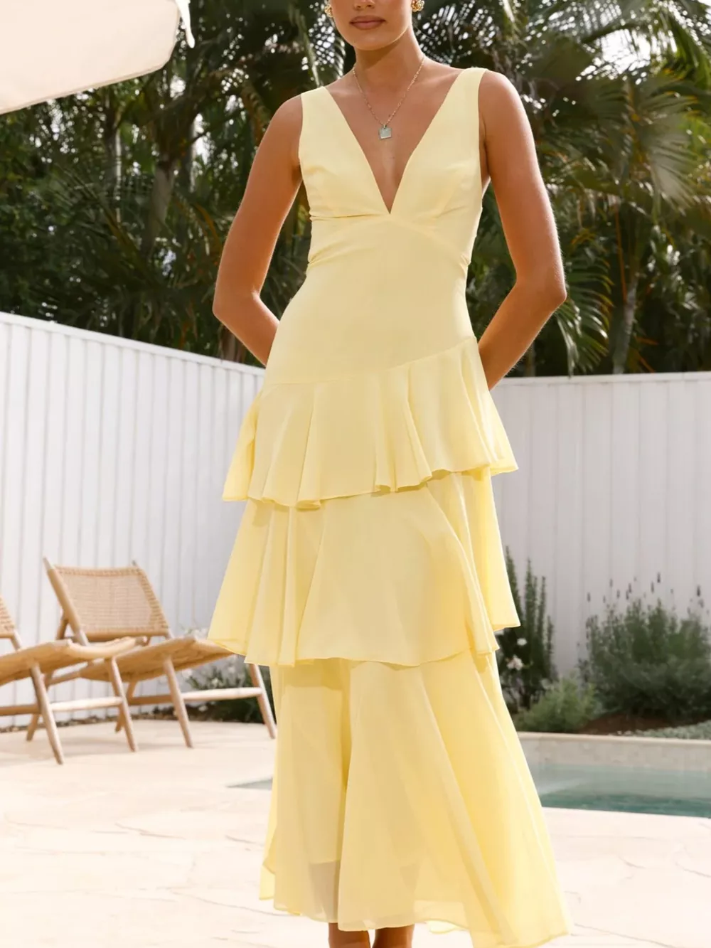 Sleeveless Ruffled Layered Backless Maxi Dress, image 32