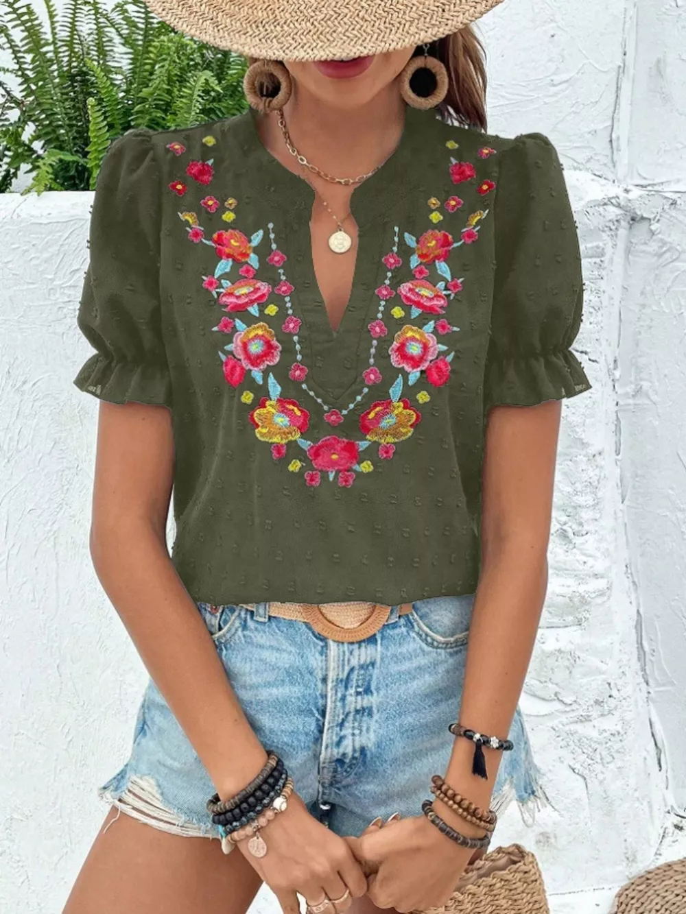 Floral Embroidered Puff Sleeve Blouse, image 9