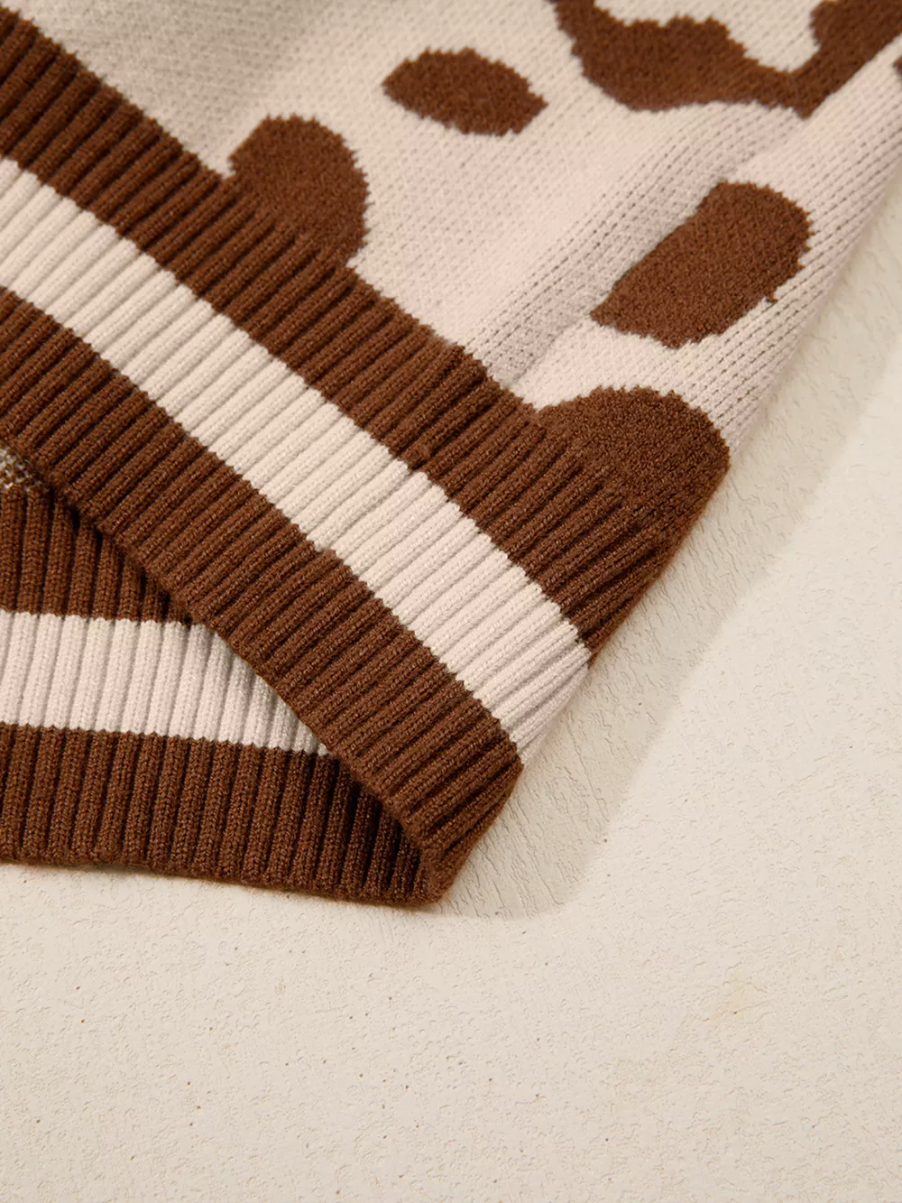 Leopard Knit Notched Casual Sweater, image 6