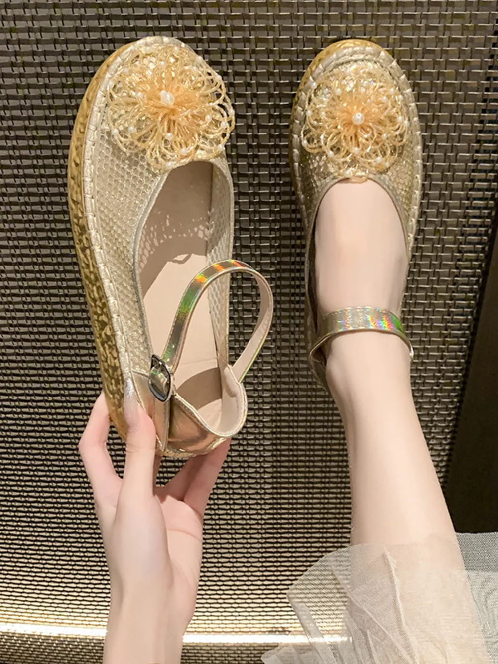 Flower Round Toe Platform Slip-Ons, image 3