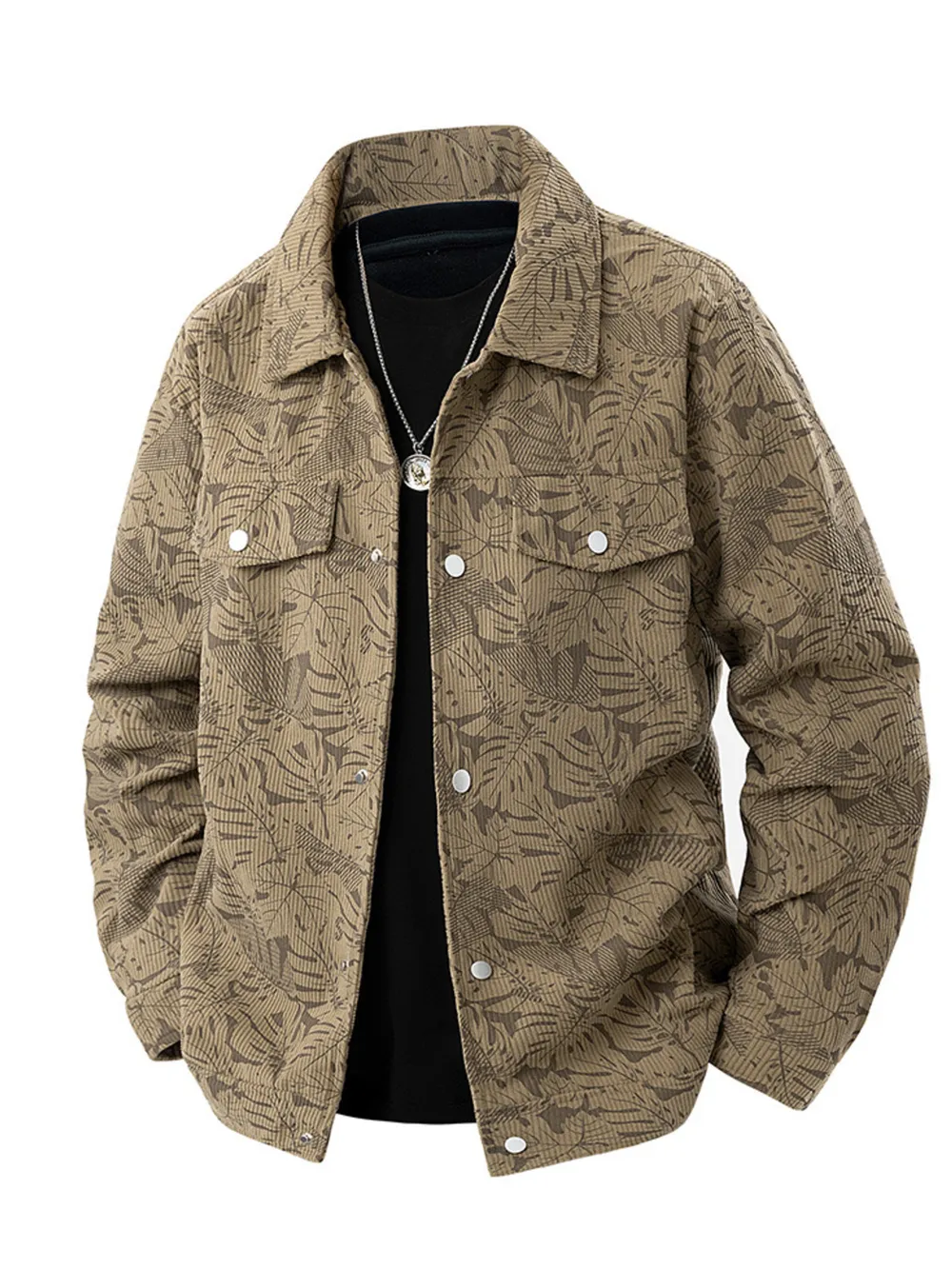 Men's Plus Size Corduroy Snap Down Casual Jacket, image 3