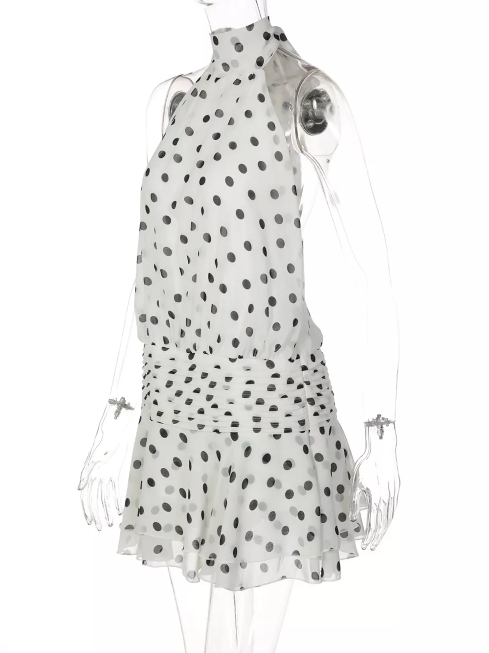 Polka Dot Halter Neck Ruffle Dress, image 12