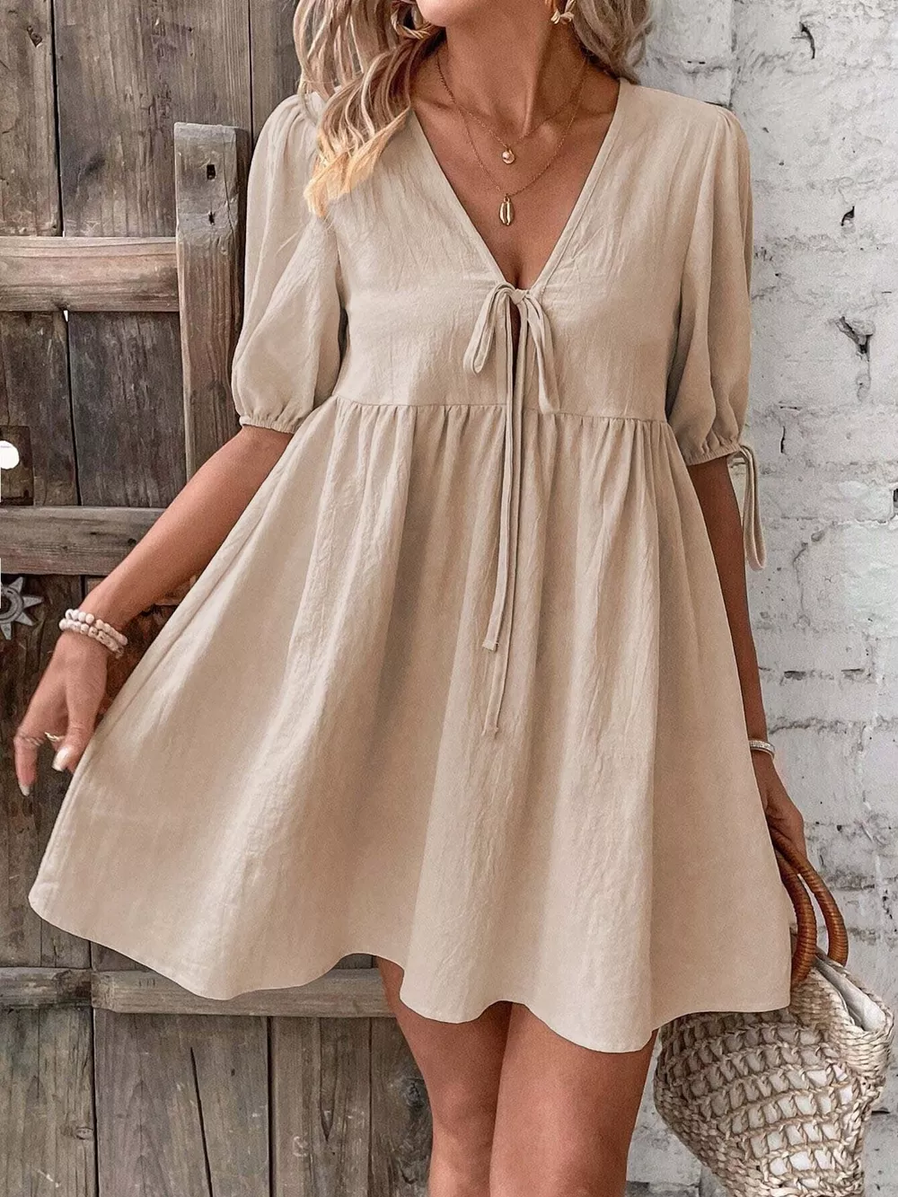 Tie Front Puff Sleeve Mini Dress, image 14
