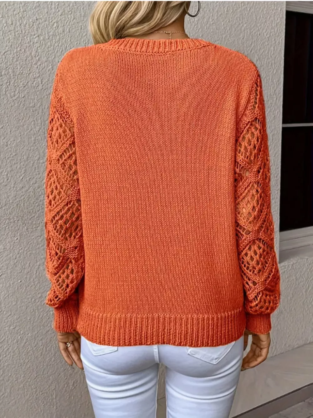 Openwork V-Neck Long Sleeve Sweater, image 18