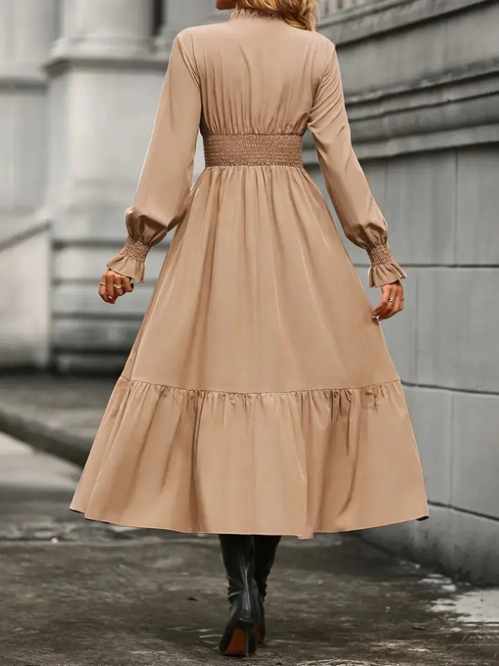 Notched Long Sleeve Tiered Dress, image 20