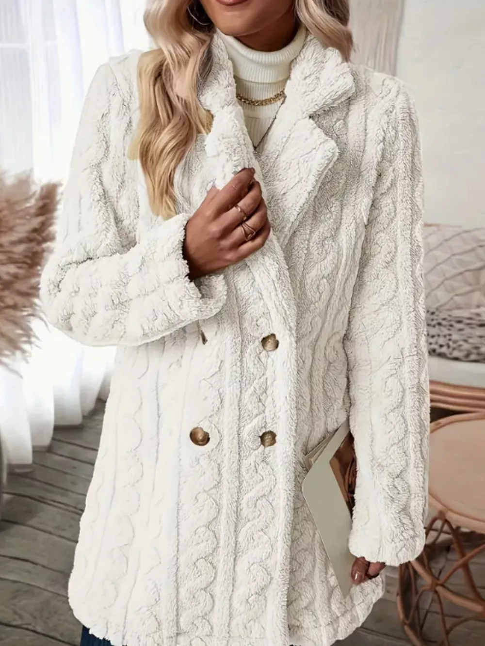 Cozy Faux Shearling Double-Breasted Outerwear, image 23
