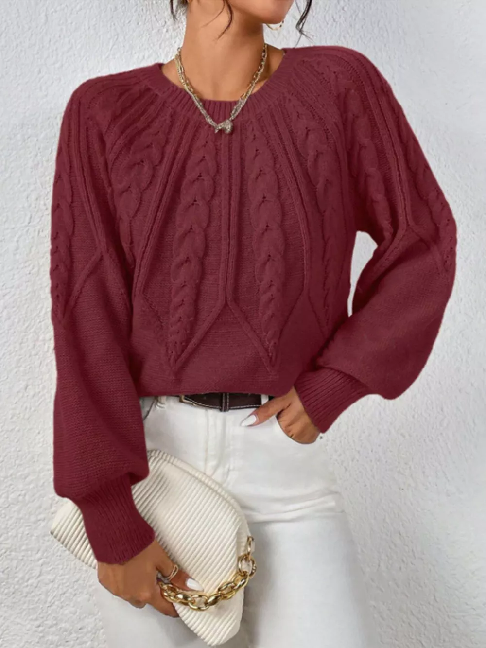 Cable Knit Long Sleeve Sweater, image 29