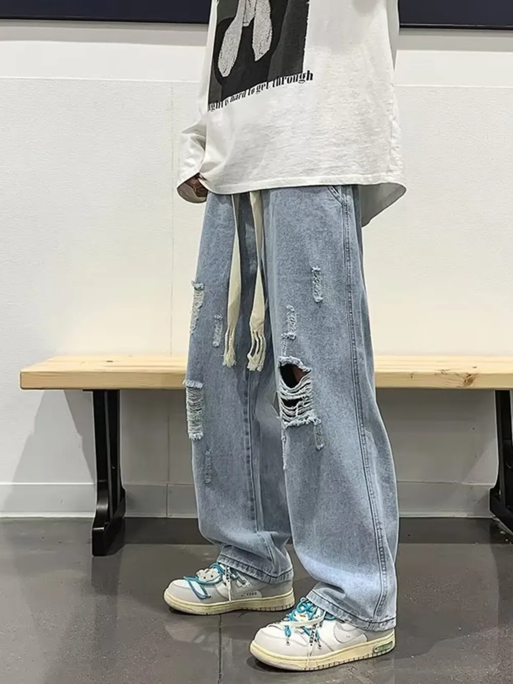 Men's Full Size Distressed Wide Leg Jeans Plus Size, image 4