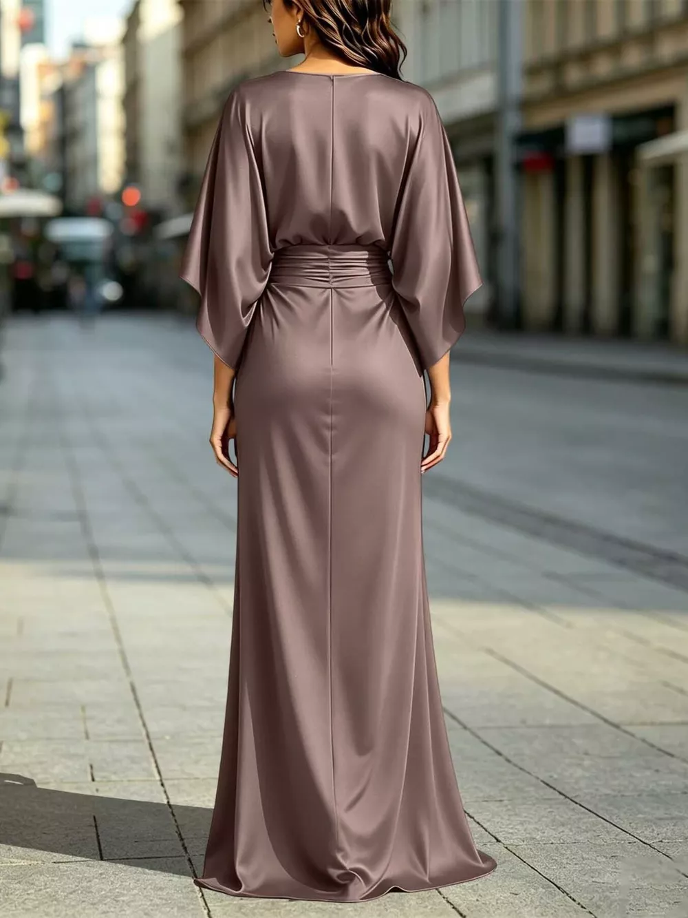 Ruched Waist Maxi Dress with Pockets, image 4