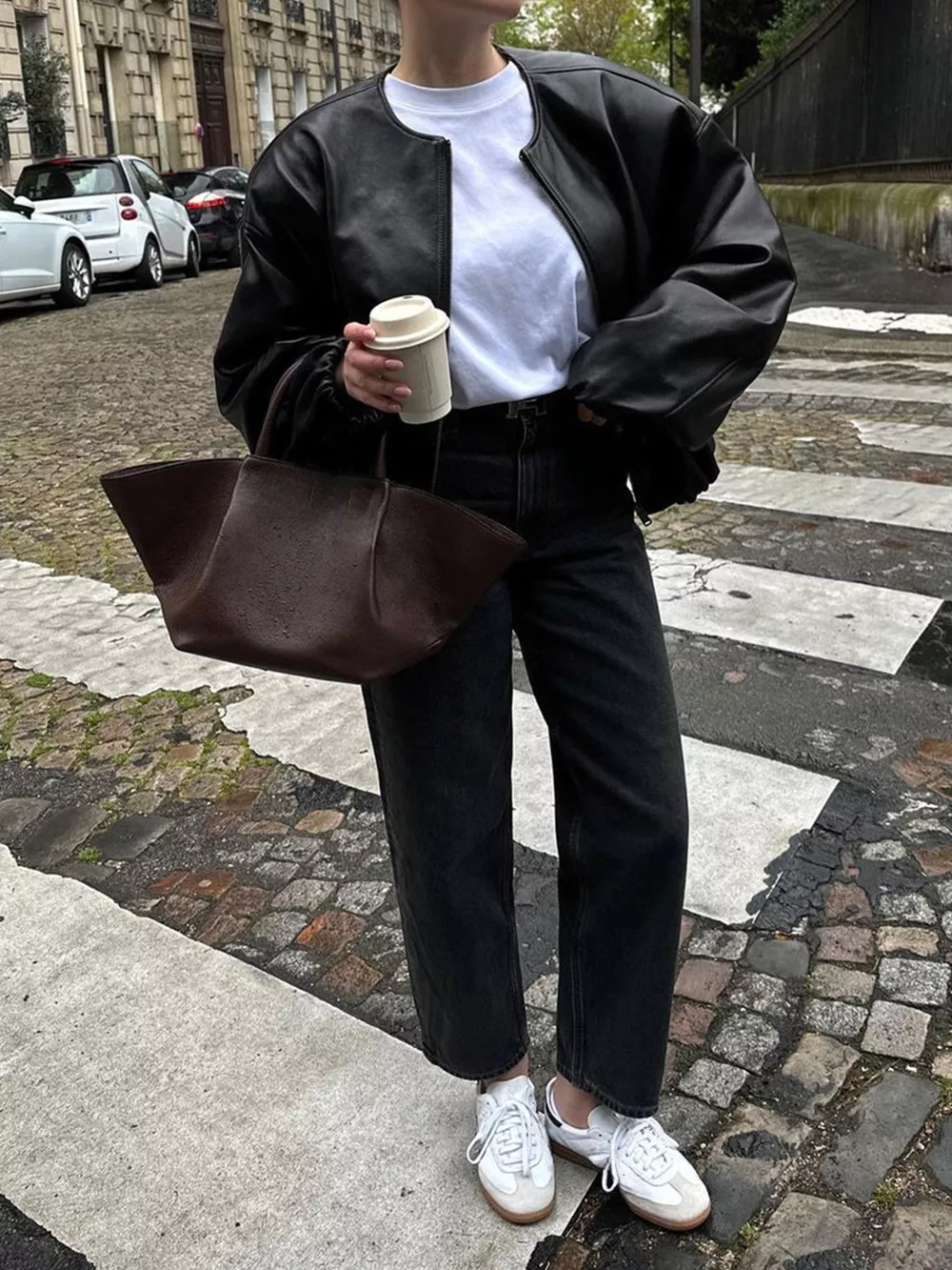 Zip Up Leather Bomber Jacket, image 3