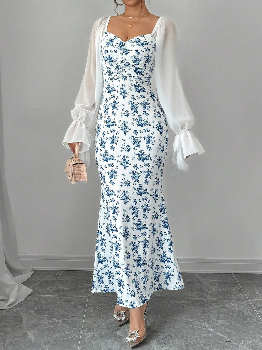 Floral Print Sweetheart Neckline Maxi Dress, image 2
