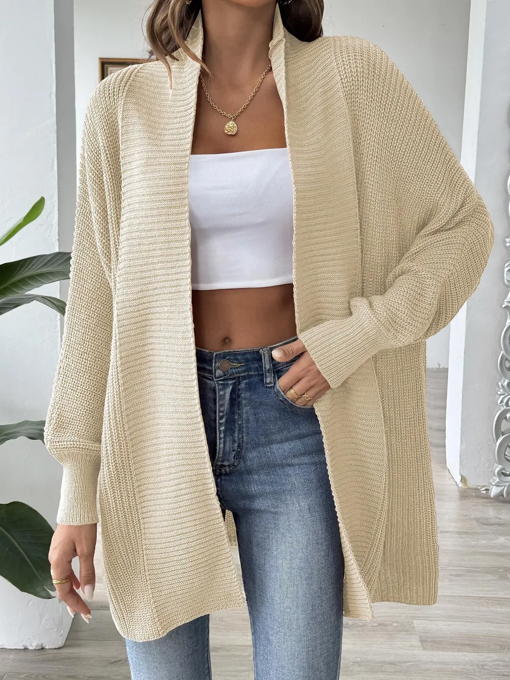 Oversized Knit Open Front Cardigan, image 3
