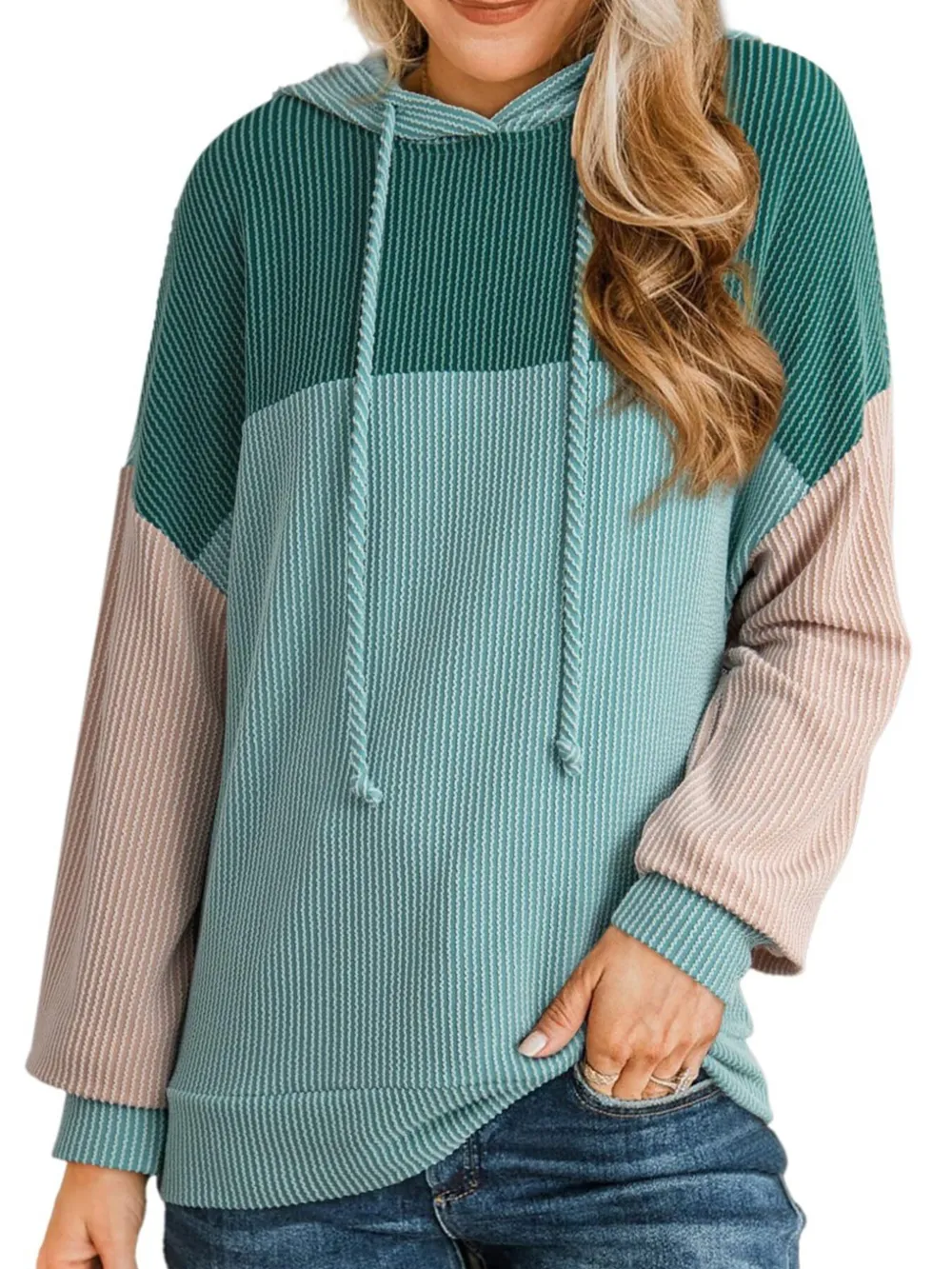 Drawstring Color Block Long Sleeve Hoodie, image 5