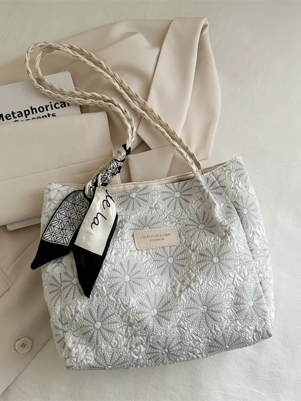 Braided Handle Tote Bag, image 6