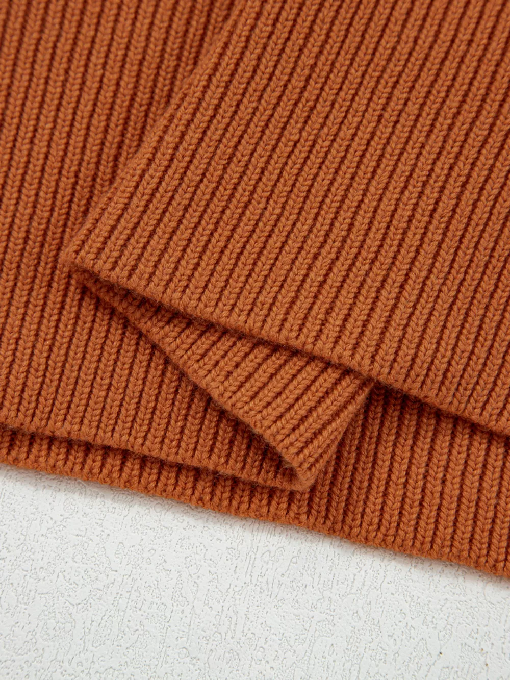 Solid Color Ribbed Trim Drop Shoulder Sweater, image 5