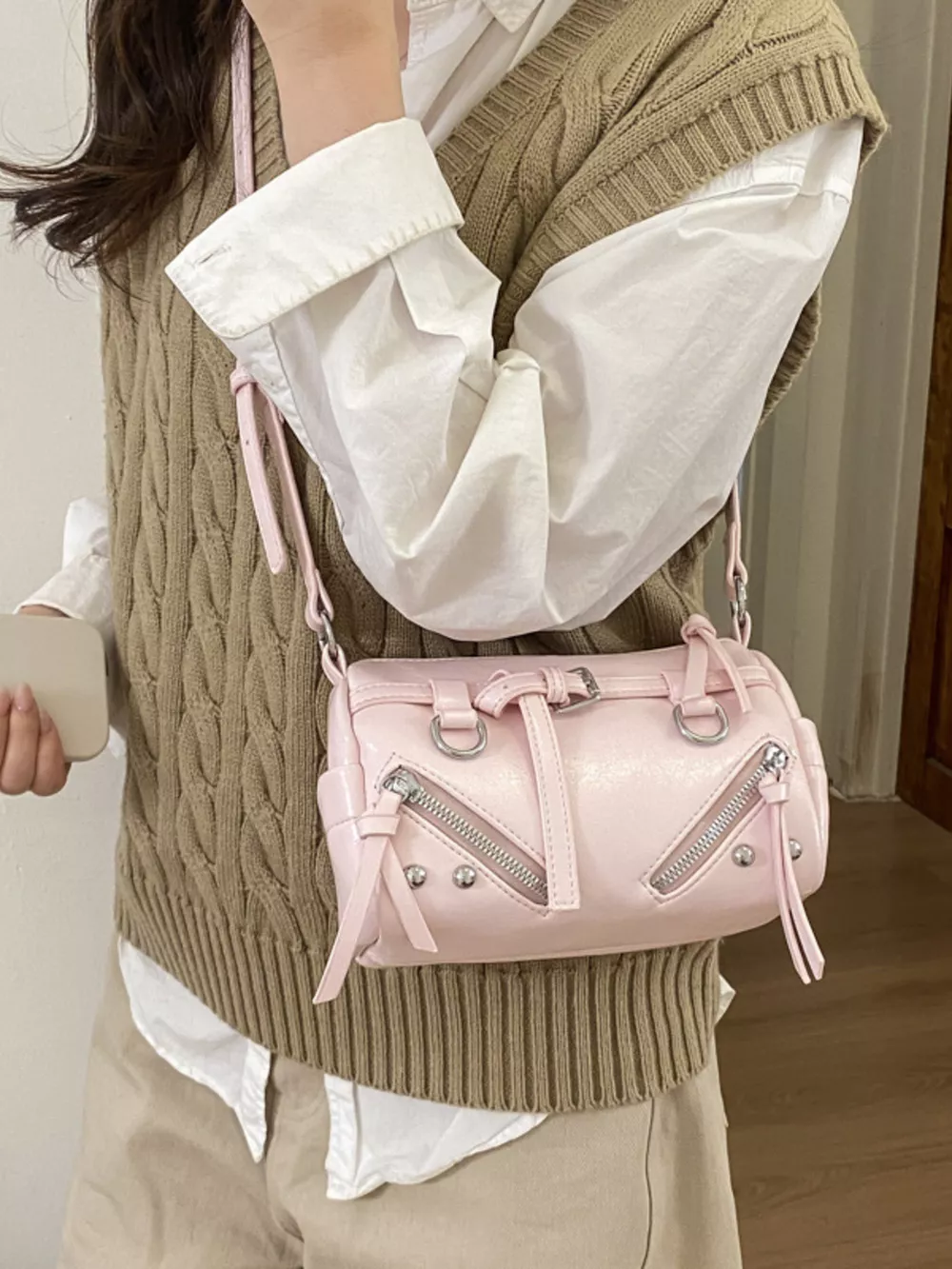 Adjustable Strap Leather Shoulder Bag, image 2