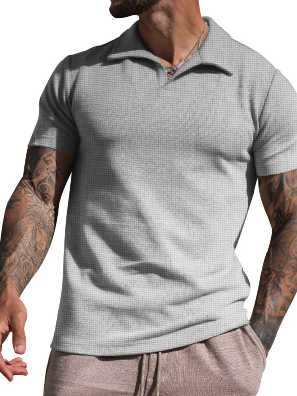 Men's Plus Size Textured Short Sleeve Polo Shirt, image 6