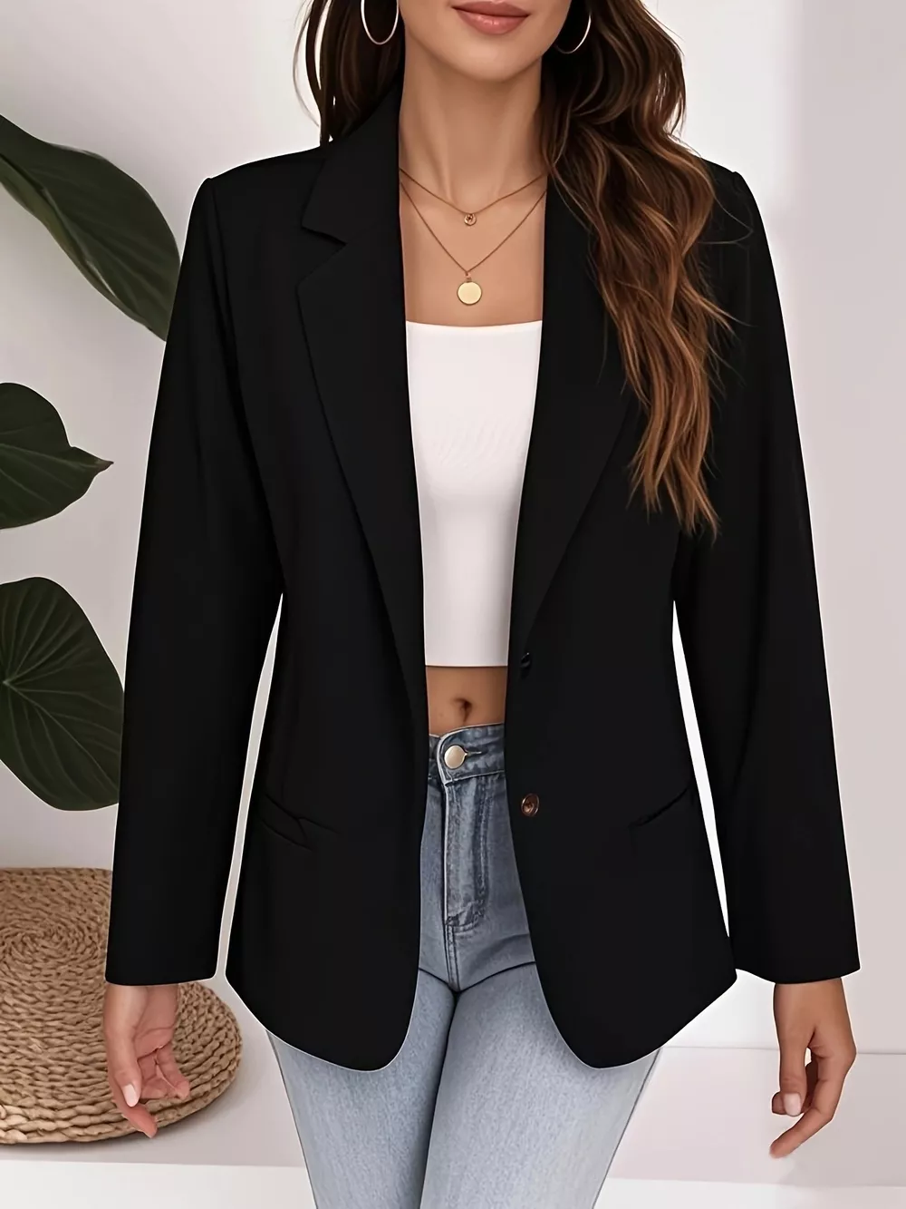 Plus Size Lapel Collar Single-Button Blazer, image 9