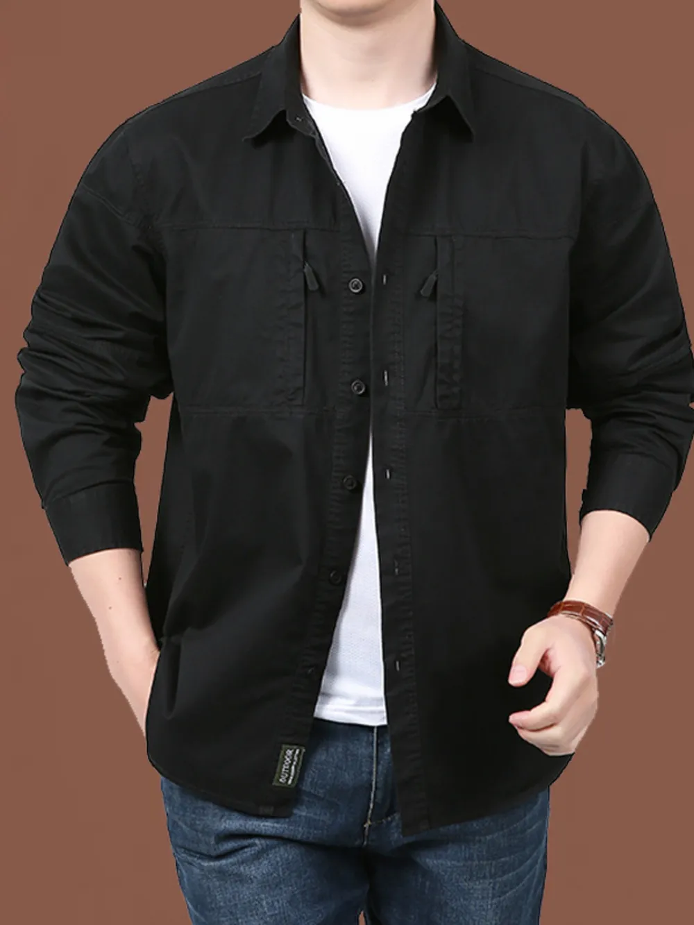 Men's Plus Size Casual Long-Sleeve Shirt