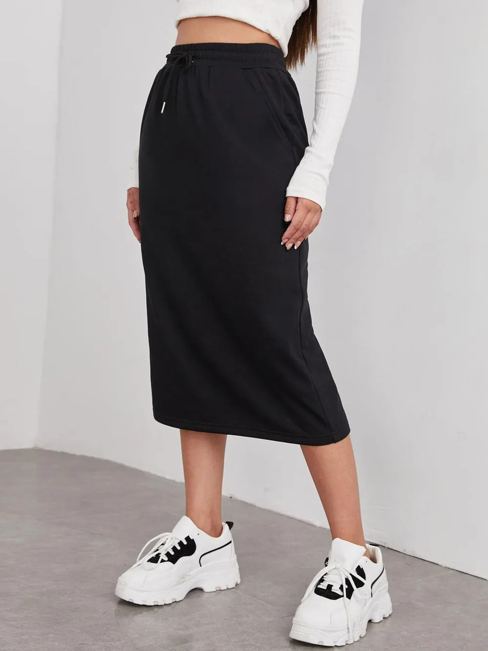 Slit Drawstring Midi Skirt, image 7
