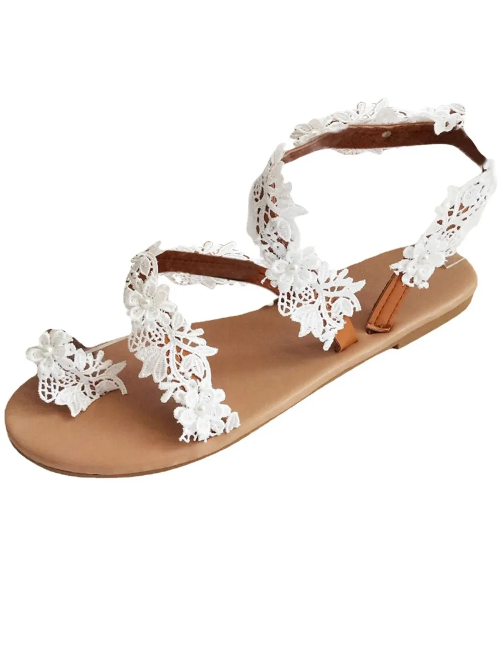 Floral Lace Flat Sandals, image 4