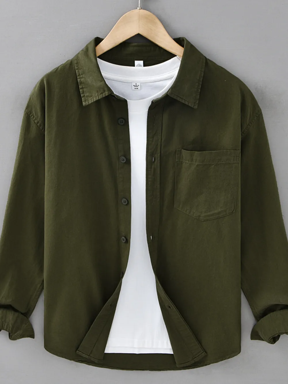 Men's Plus Size Casual Solid Color Long Sleeve Shirt, image 6