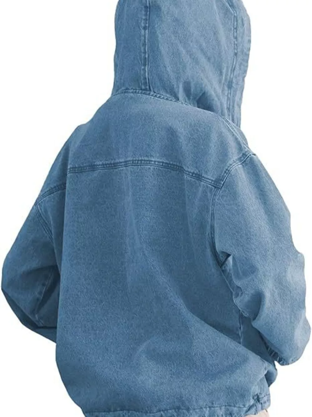 Casual Hooded Kangaroo Pocket Denim Jacket, image 3