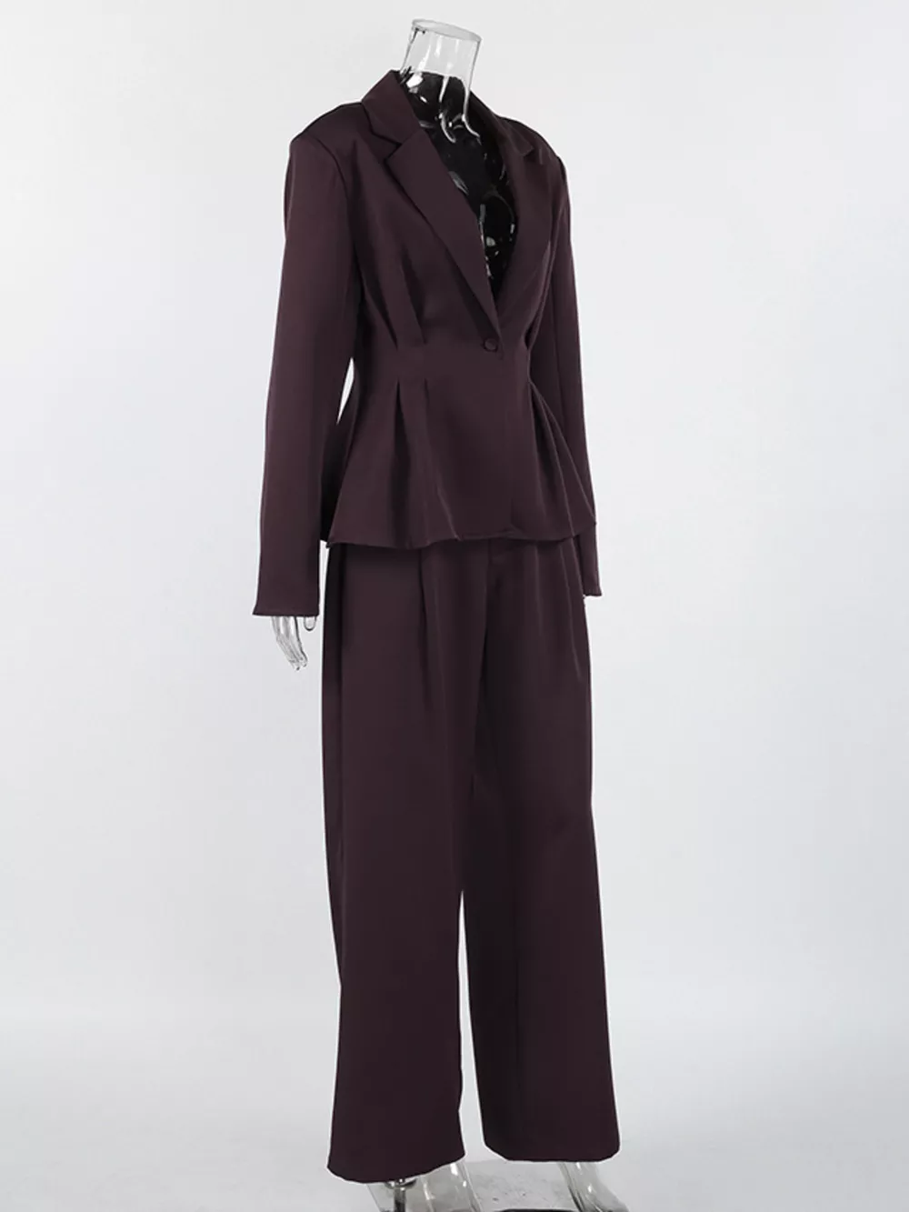 One-Button Blazer and Wide-Leg Pants Set, image 8