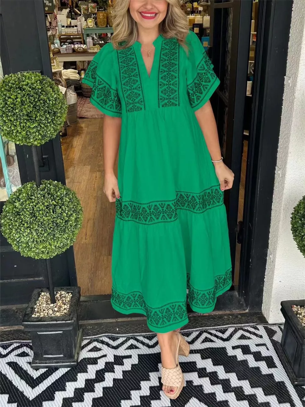 Full Size Geometric Print Midi Dress Plus Size, image 2