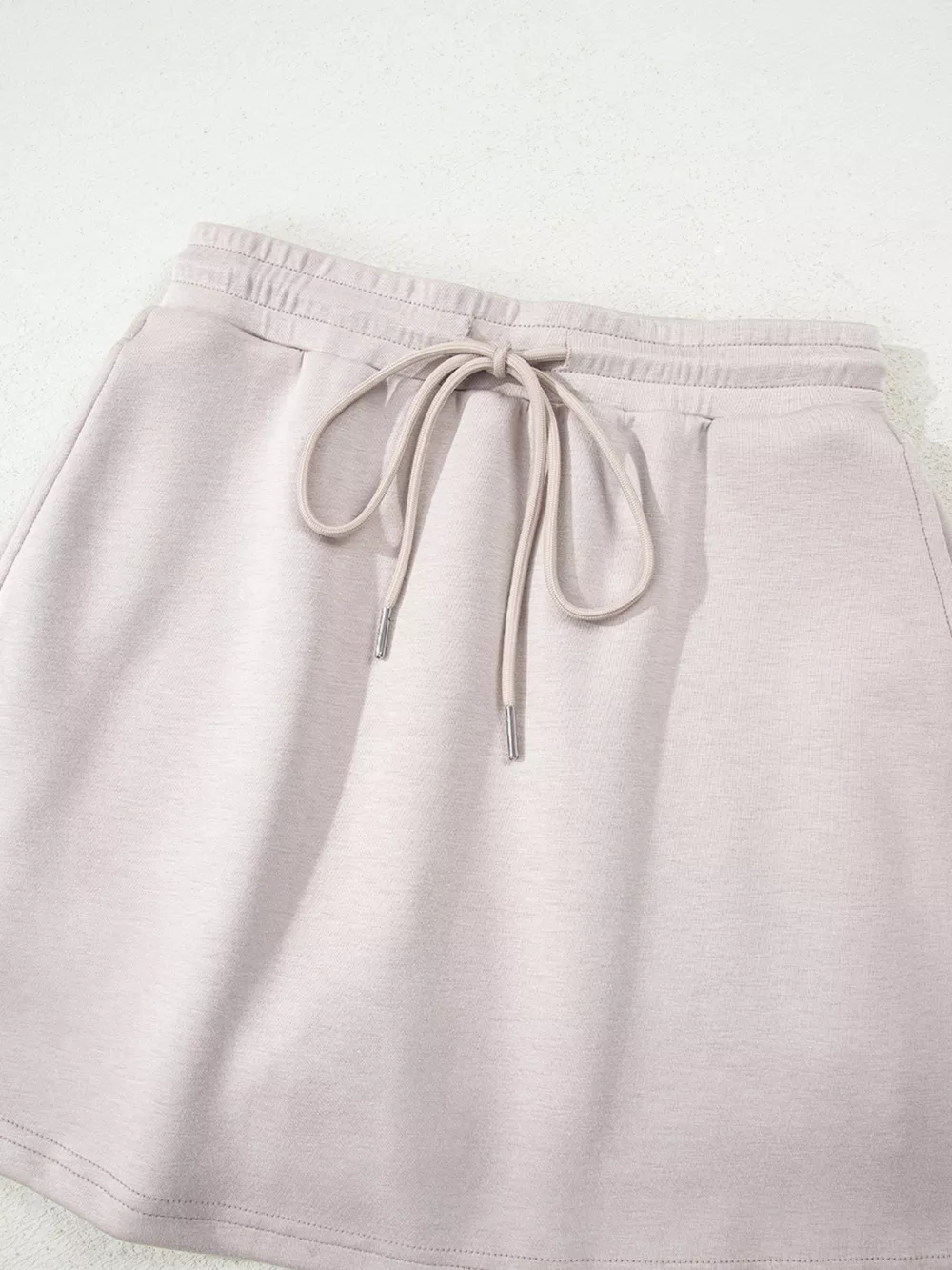 Solid Color Drop Shoulder Pullover and Drawstring Mini Skirt 2pcs Outfit, image 12