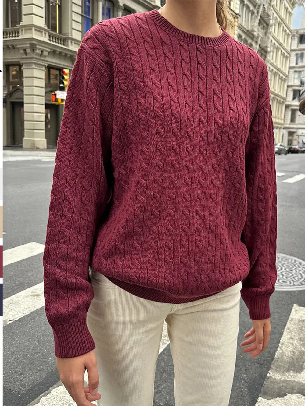 Cable-Knit Round Neck Pullover Sweater, image 2