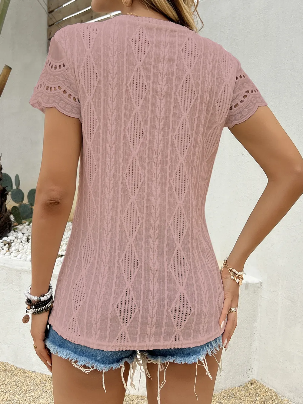 Crochet Lace Short Sleeve T-Shirt, image 22