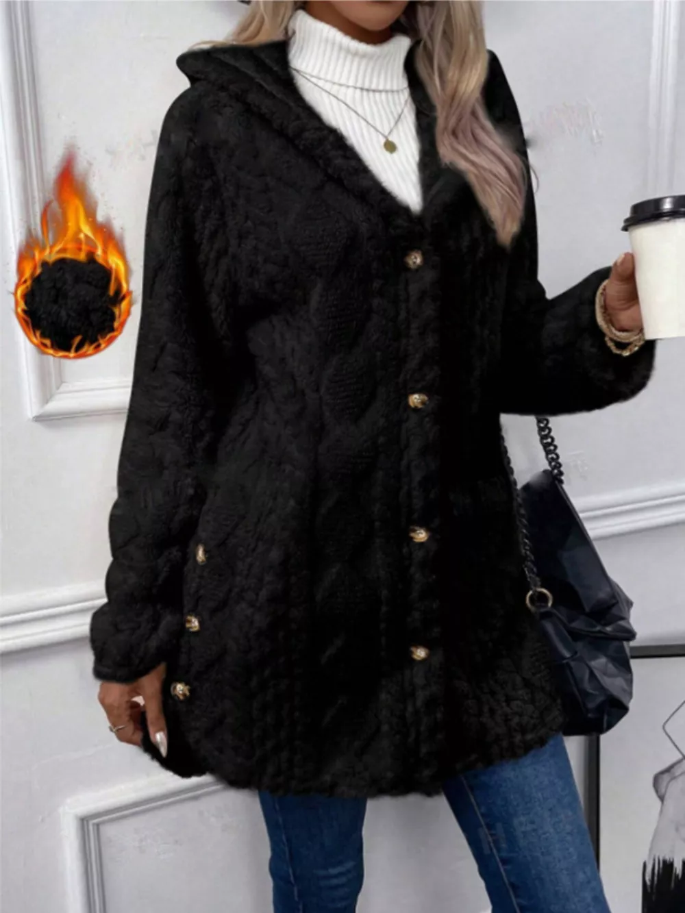 Hooded Button-Down Fleece Outerwear, image 9