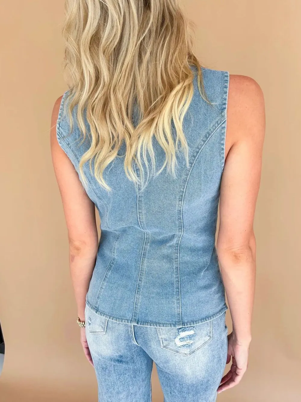 Sleeveless Button-Front Denim Vest, image 4