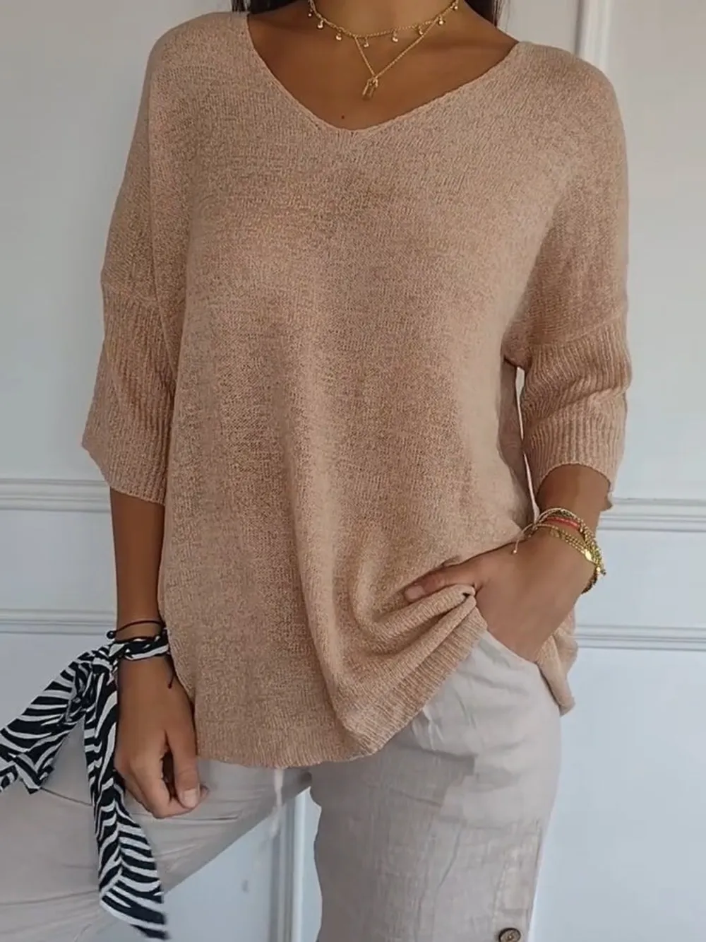 Full Size Relaxed Fit Ribbed Hem Sweater Plus Size, image 17