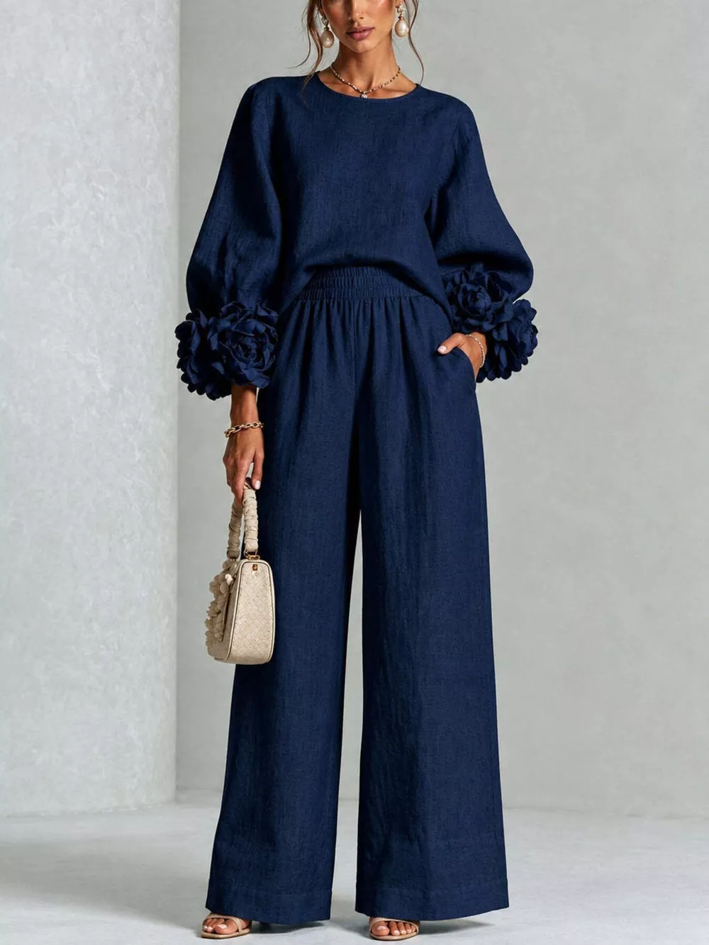 Full Size Floral Cuffs Top and Wide Leg Pants Set Plus Size, image 23