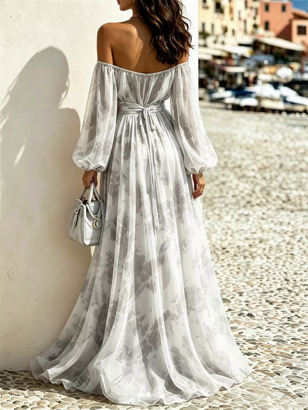 Off-Shoulder Balloon Sleeves Maxi Dress, image 9