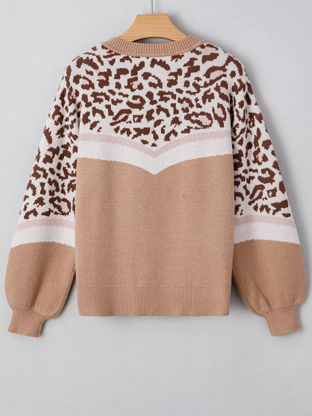 Leopard Color Block Knit Round Neck Baggy Sweater, image 6