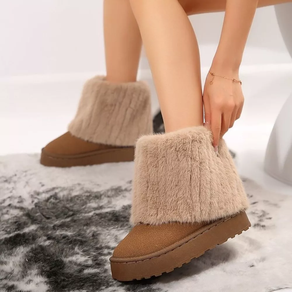 Fuzzy Round Toe Platform Boots, image 8