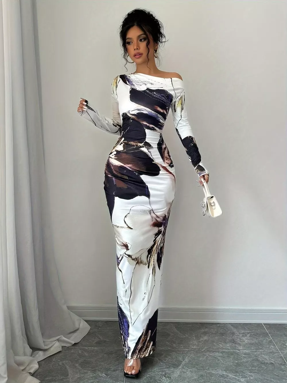 Floral Print One Shoulder Maxi Dress, image 31