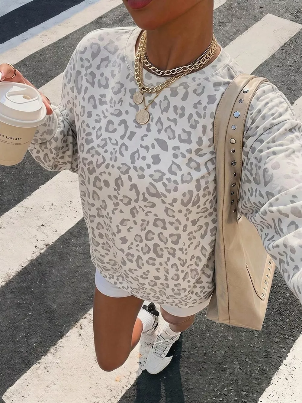 Leopard Print Crew Neck Sweatshirt, image 2