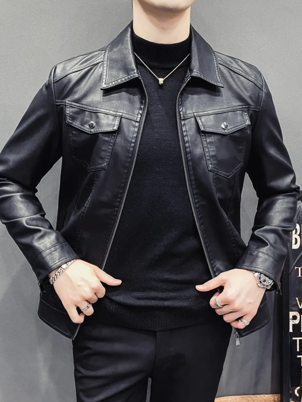 Men's Plus Size Classic Fit Faux Leather Jacket, image 4