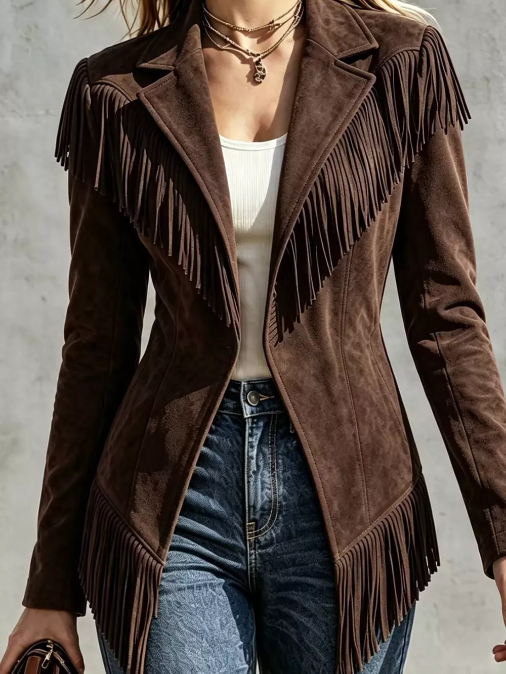 Western-Inspired Fringed Open Front Jacket, image 13