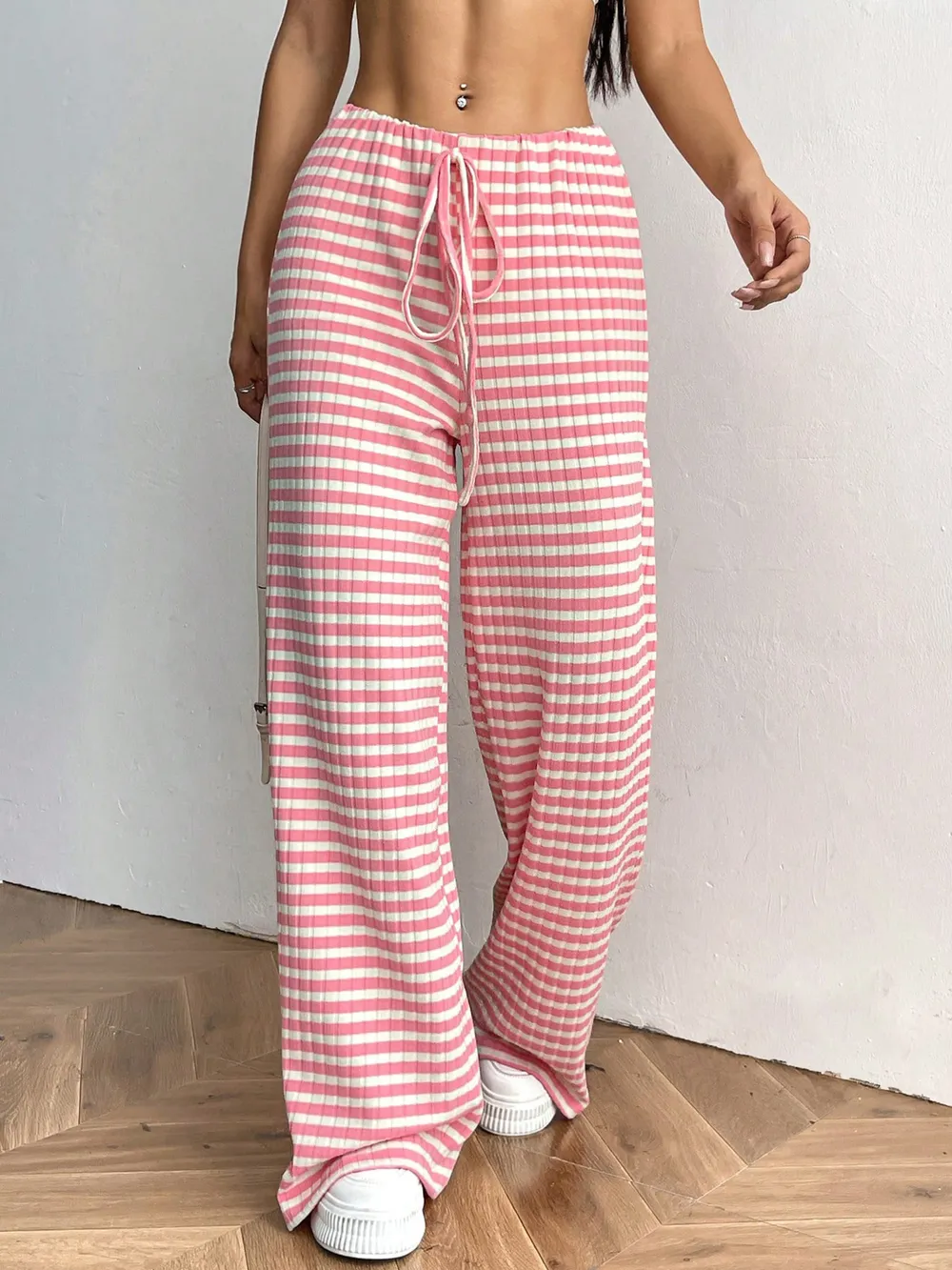 Striped Wide Leg Drawstring Pants, image 29